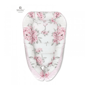 MimiNu - Cosulet bebelus pentru dormit, Baby Cocoon 90x50 cm, Pink/Peonies pink