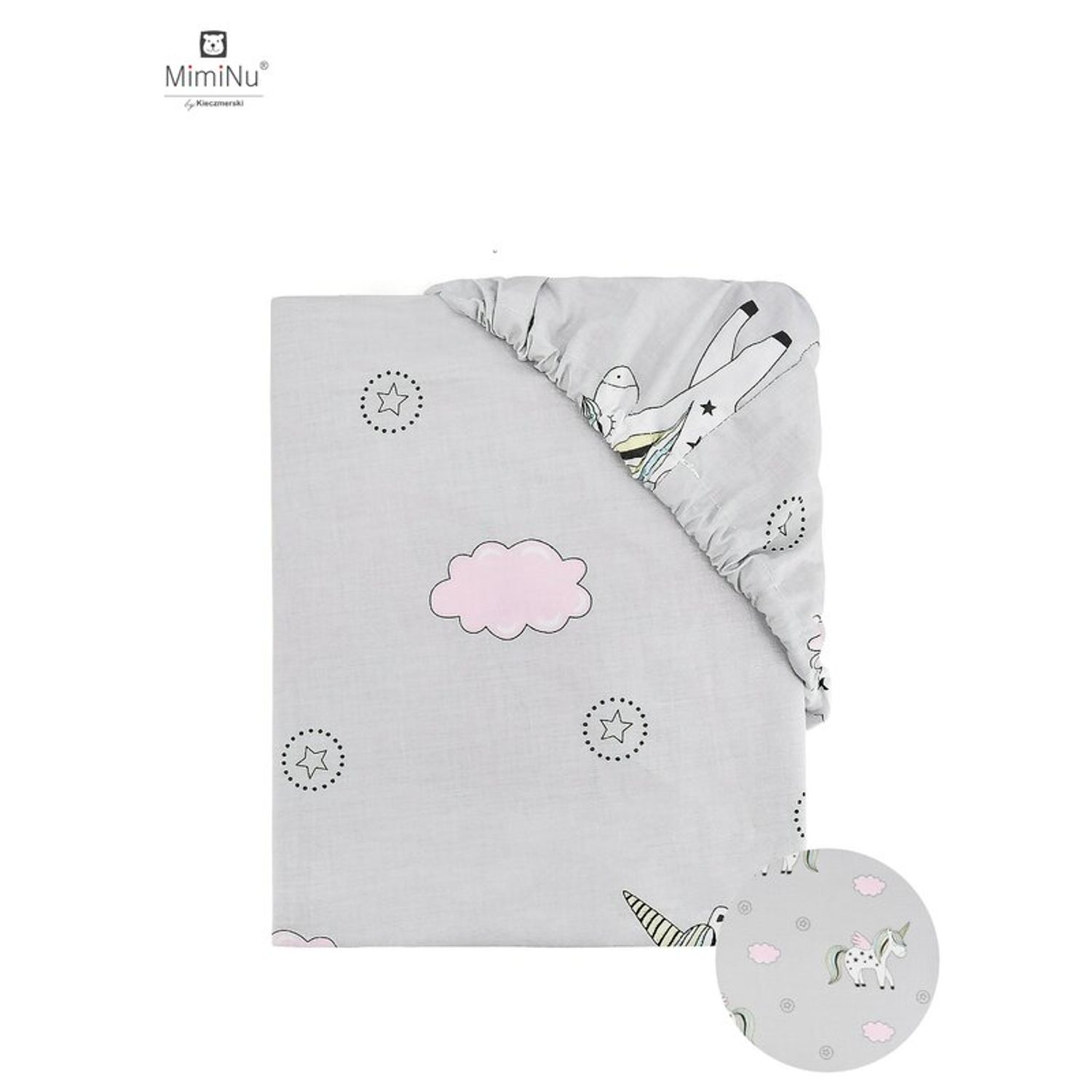 MimiNu - Cearceaf cu elastic, 120X60 cm, Pink Unicorn fotografia produsului View 2 L