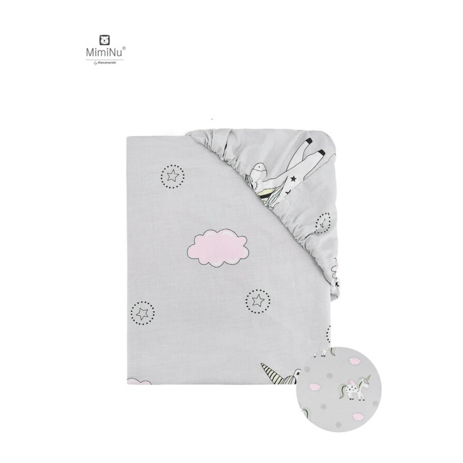 MimiNu - Cearceaf cu elastic, 120X60 cm, Pink Unicorn fotografia produsului