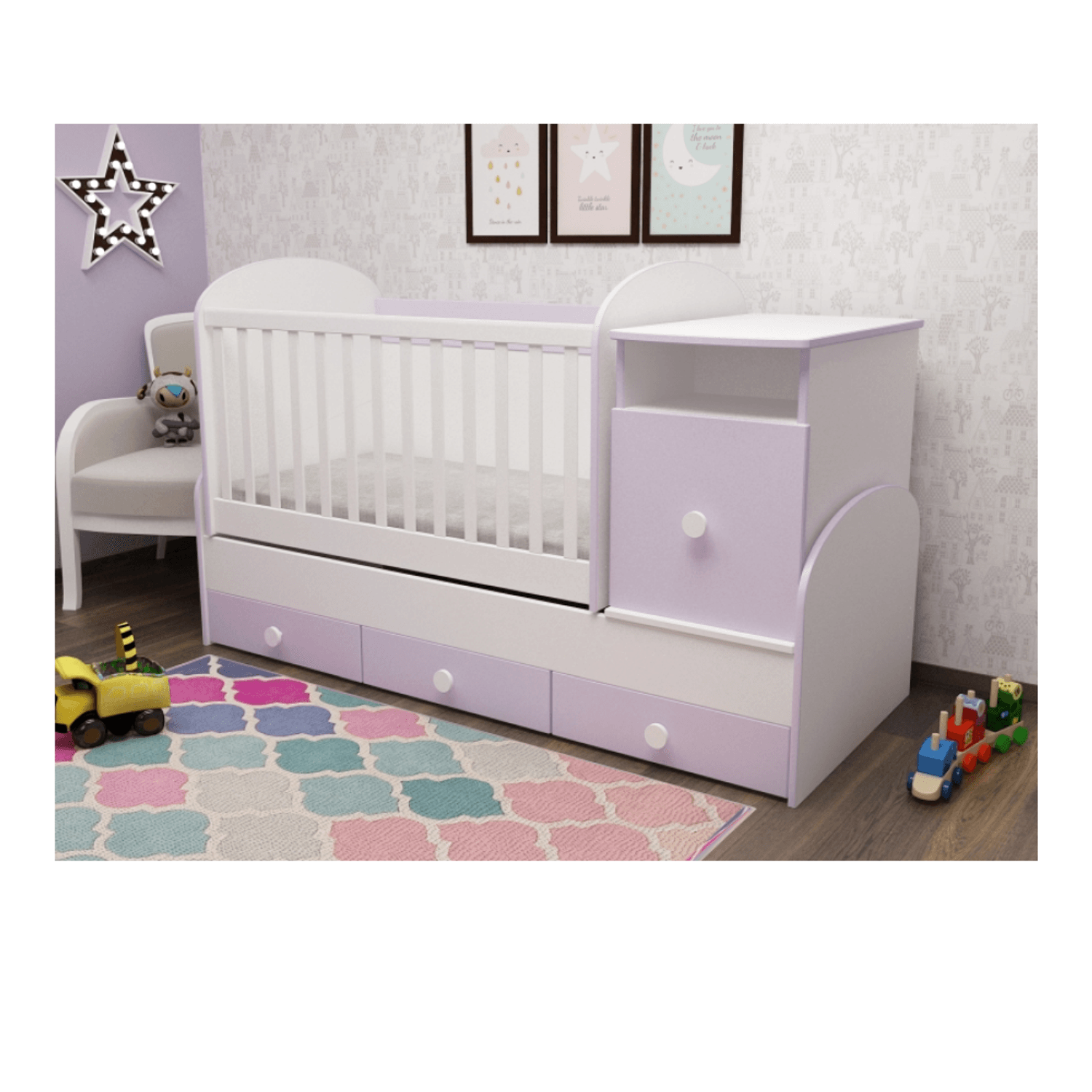 Patut Transformabil MyKids Alex cu leganare Alb-Violet D121 fotografia produsului