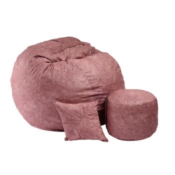 Set fotoliu pufrelax mare, king size cu otoman si perna decorativa, red river, textil, cu fulgi de burete memory mix