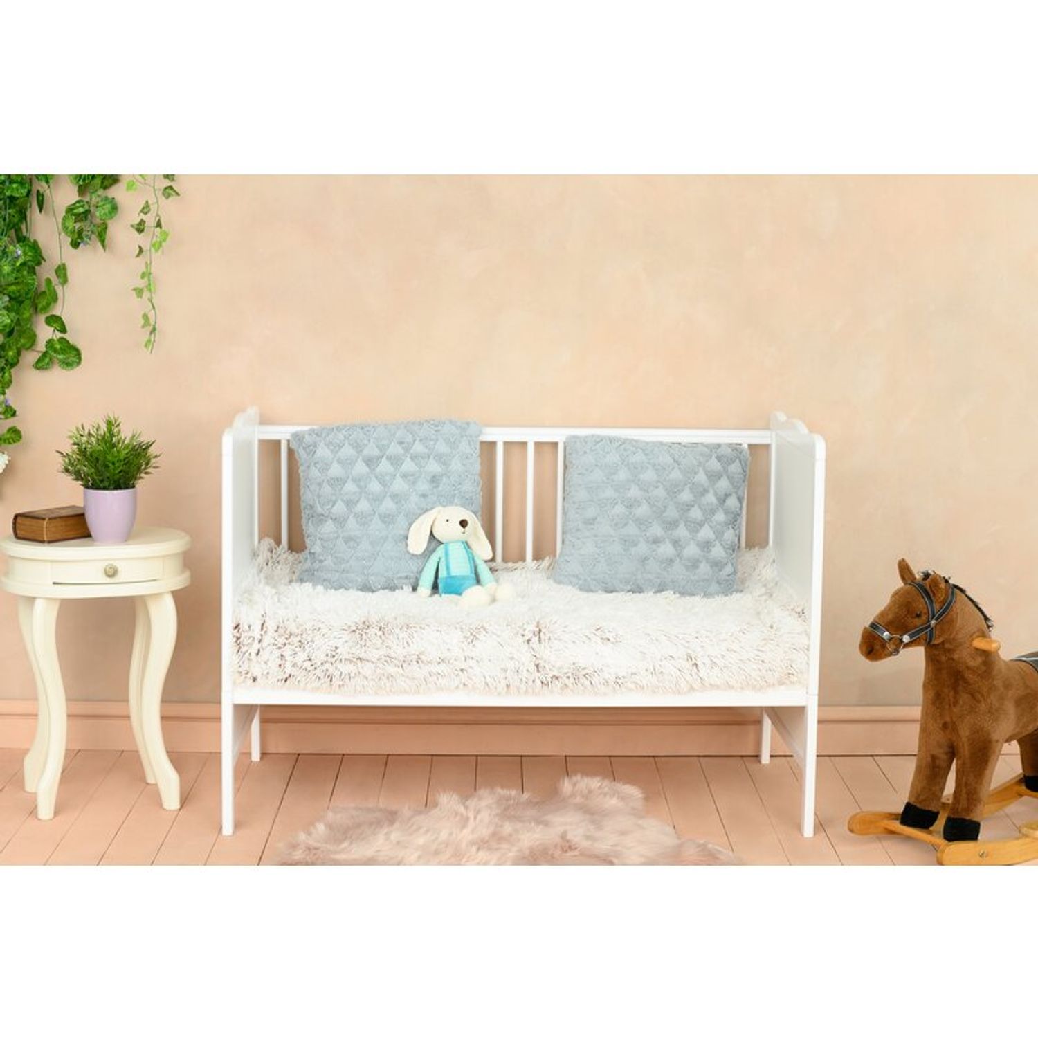 Qmini - Patut din lemn Julia 120x60 cm, multifunctional, Alb fotografia produsului View 4 L