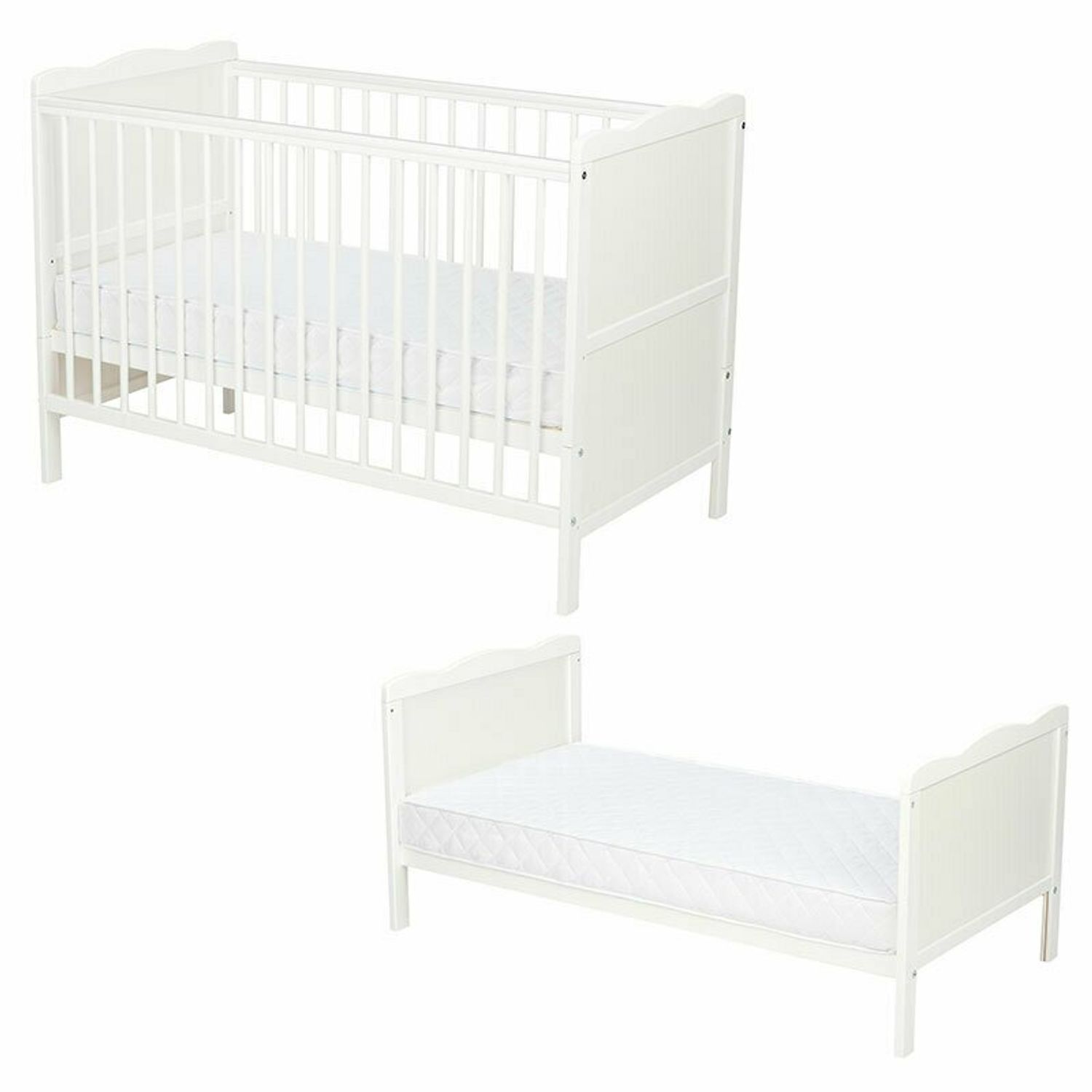 Qmini - Patut din lemn Julia 120x60 cm, multifunctional, Alb fotografia produsului