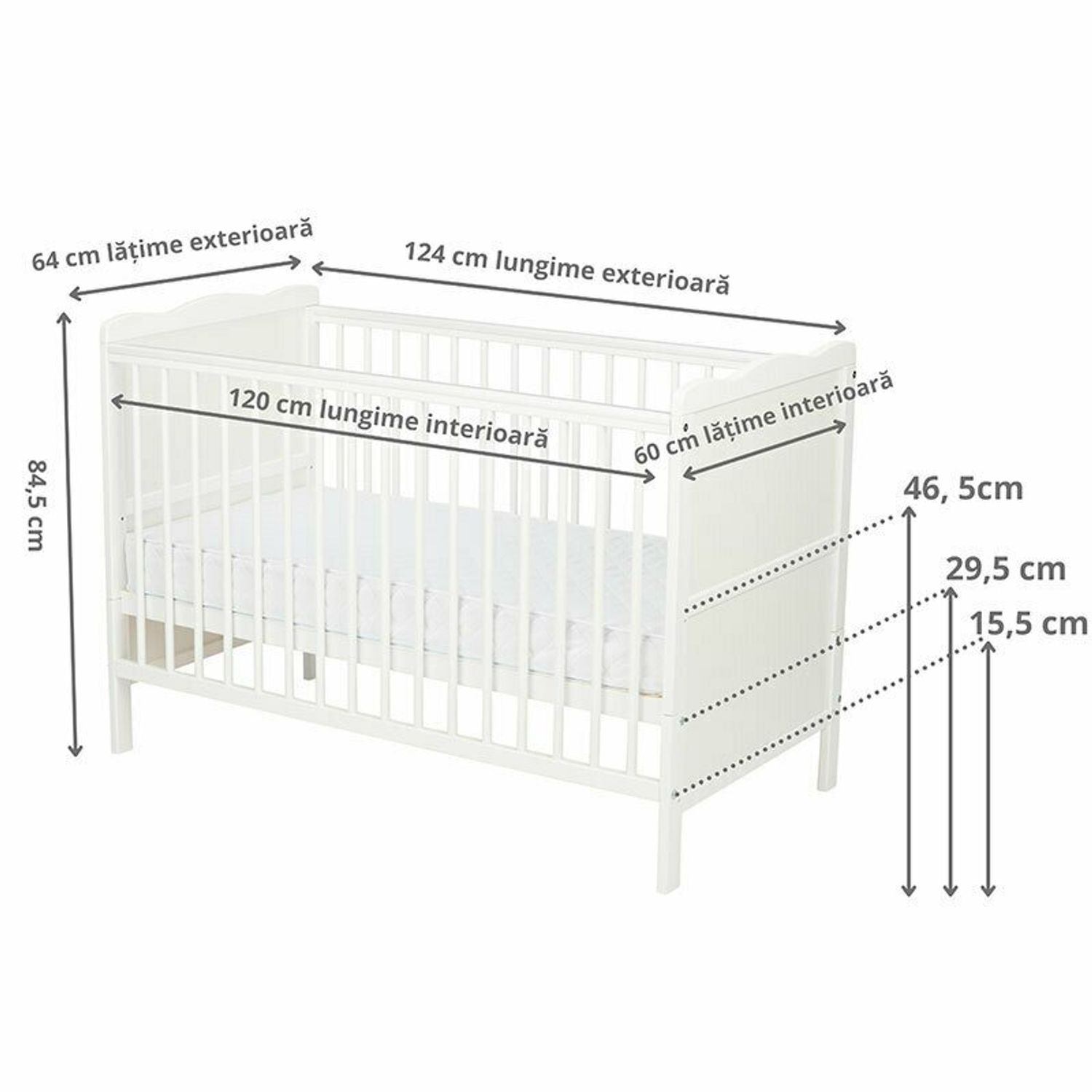Qmini - Patut din lemn Julia 120x60 cm, multifunctional, Alb fotografia produsului View 2 L
