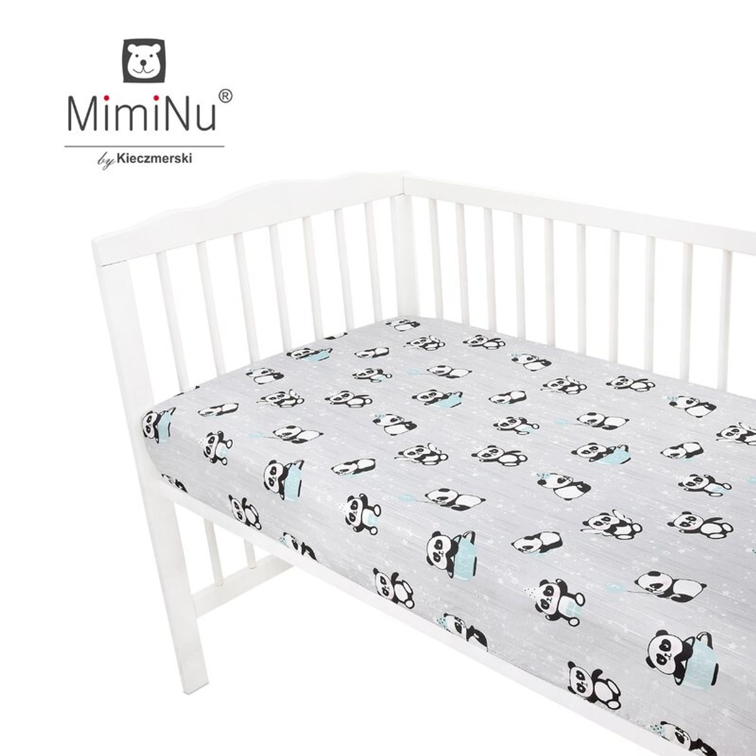 MimiNu - Cearceaf cu elastic, 120X60 cm, Panda happy day Mint fotografia produsului