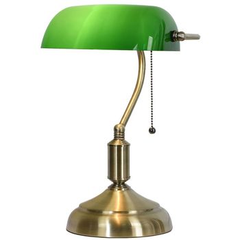 Lampa de birou Quasar & Co., vintage, bankers’s lamp, 38x23x28 cm, old brass/verde elefant.ro