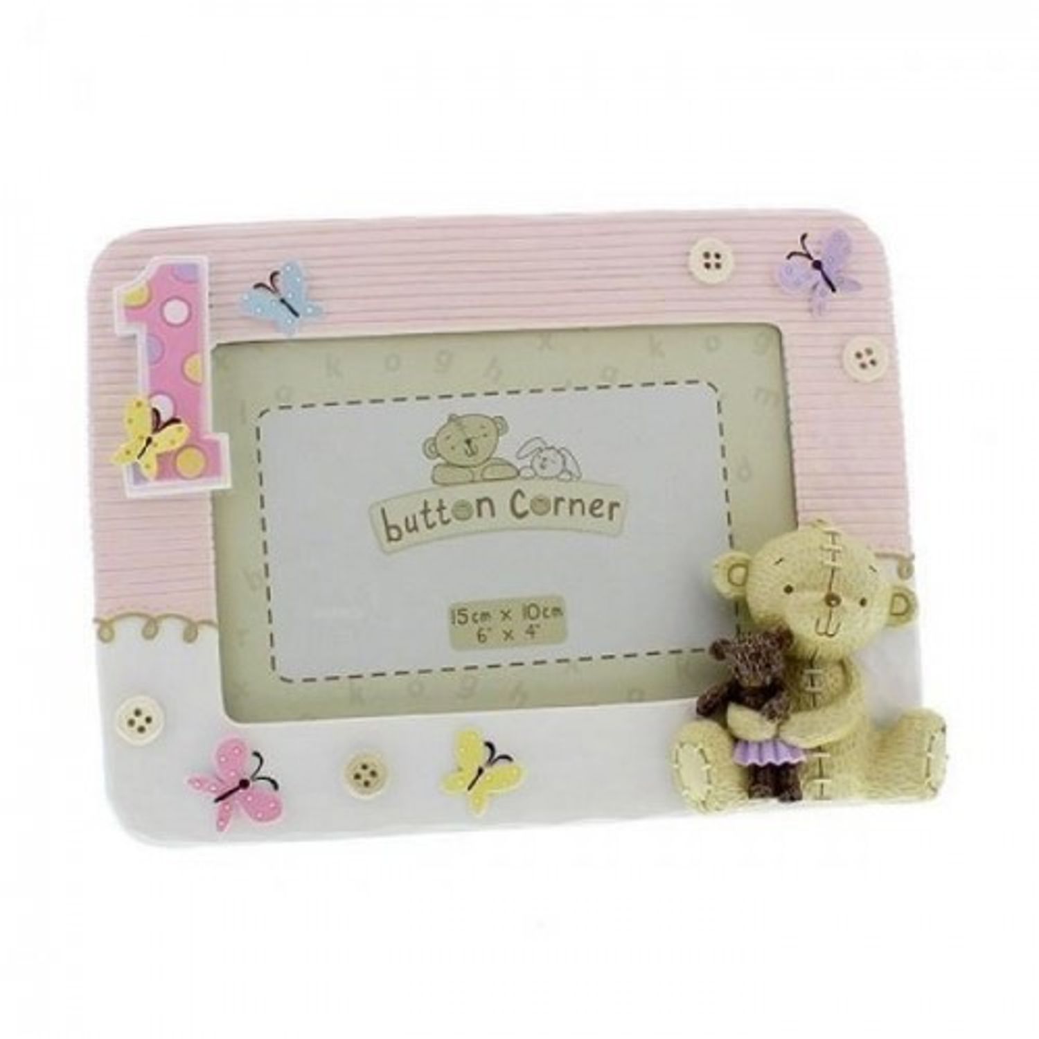 Button Corner - Rama foto pink My First Birthday fotografia produsului