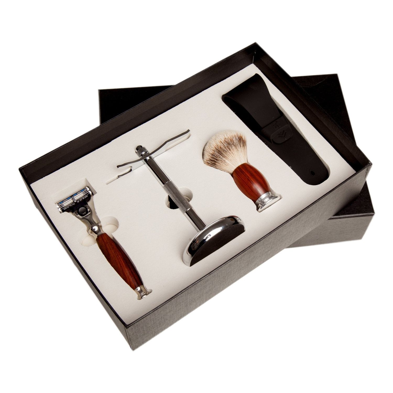 Set cadou barbierit cu Safety Razor, 3 lame, mahon fotografia produsului View 3 L