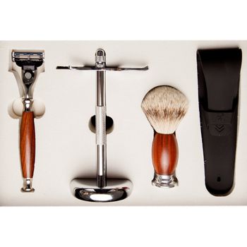 Set cadou barbierit cu safety razor, 3 lame, mahon