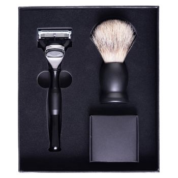 Set cadou barbierit cu safety razor, 5 lame, metal, negru