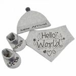 Set cadou bebelusi 3 piese gri Hello World fotografia produsului