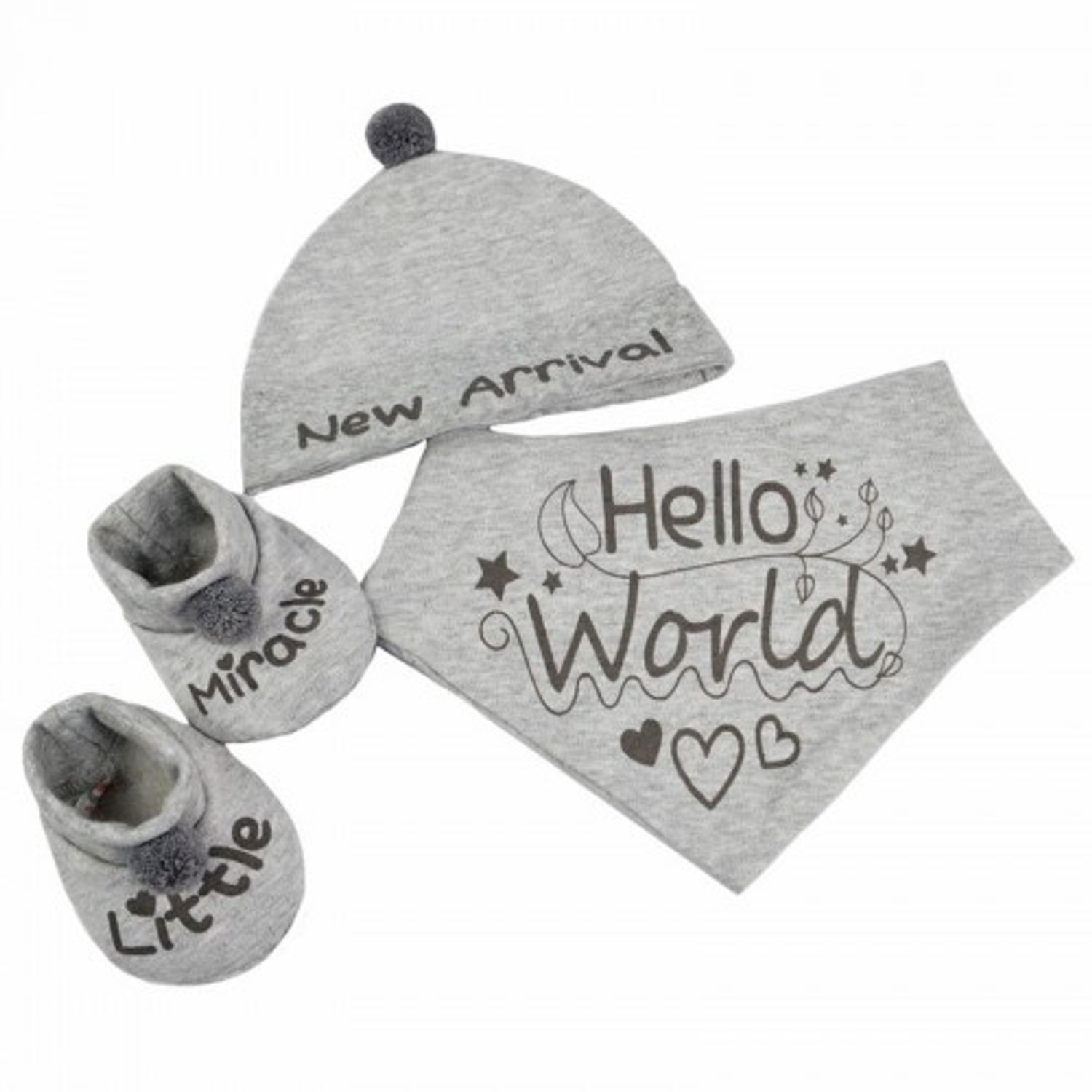 Set cadou bebelusi 3 piese gri Hello World fotografia produsului