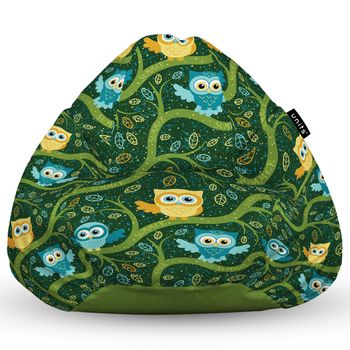 Fotoliu units puf (bean bag) tip para, impermeabil, cu maner, 80 x 90 x 68 cm, bufnite verde