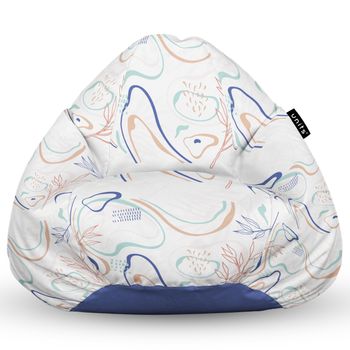 Fotoliu units puf (bean bag) tip para, impermeabil, cu maner, 80 x 90 x 68 cm, alb cu linii albastre si crem