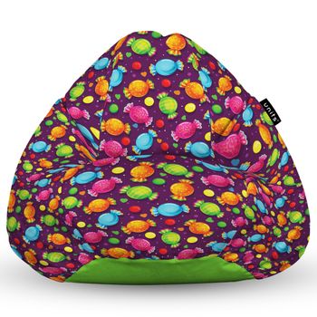 Fotoliu units puf (bean bag) tip para, impermeabil, cu maner, 80 x 90 x 68 cm, candies fundal mov