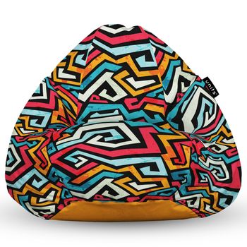 Fotoliu units puf (bean bag) tip para, impermeabil, cu maner, 80 x 90 x 68 cm, graffiti linii retro