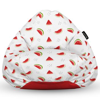 Fotoliu units puf (bean bag) tip para, impermeabil, cu maner, 80 x 90 x 68 cm, alb cu felii de pepene