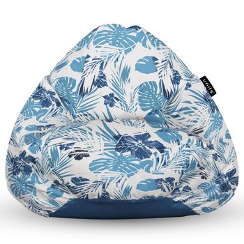Fotoliu units puf (bean bag) tip para, impermeabil, cu maner, 80 x 90 x 68 cm, frunze albastre