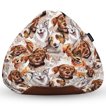 Fotoliu units puf (bean bag) tip para, impermeabil, cu maner, 80 x 90 x 68 cm, caini clasici maro si alb
