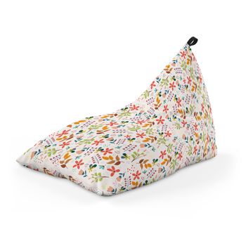 Fotoliu units puf (bean bag) tip lounge, impermeabil, cu maner, 155 x 83 x 65 cm, alb cu flori multicolore