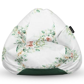 Fotoliu units puf (bean bag) tip para, impermeabil, cu maner, 80 x 90 x 68 cm, floral alb