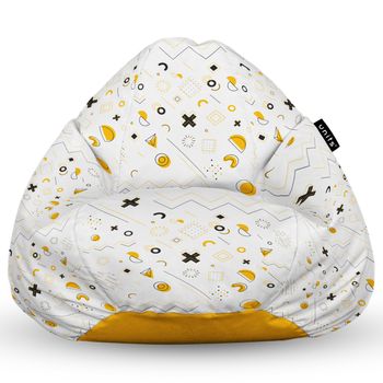 Fotoliu units puf (bean bag) tip para, impermeabil, cu maner, 80 x 90 x 68 cm, memphis alb cu galben