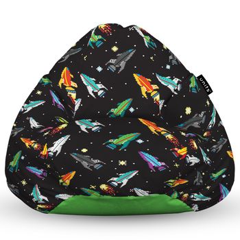 Fotoliu units puf (bean bag) tip para, impermeabil, cu maner, 80 x 90 x 68 cm, retro space ships