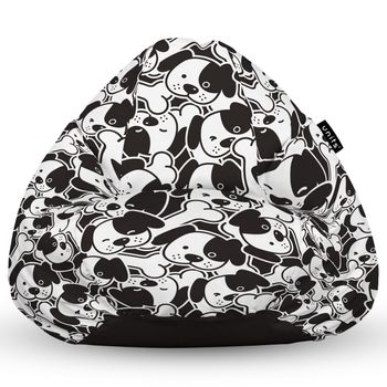 Fotoliu units puf (bean bag) tip para, impermeabil, cu maner, 80 x 90 x 68 cm, caini alb-negru
