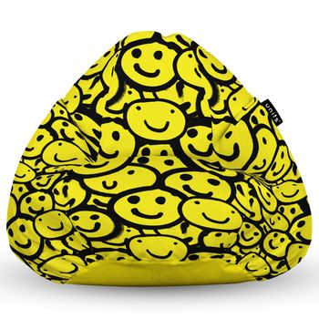 Fotoliu units puf (bean bag) tip para, impermeabil, cu maner, 80 x 90 x 68 cm, smiley galben