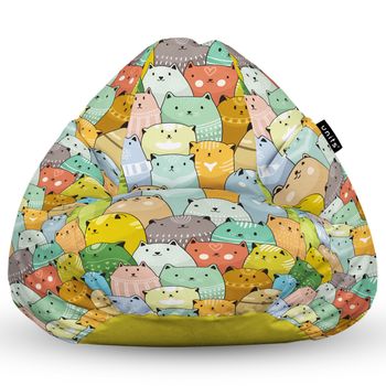 Fotoliu units puf (bean bag) tip para, impermeabil, cu maner, 80 x 90 x 68 cm, invazia pisicilor ocru