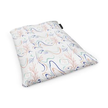 Fotoliu units puf (bean bag) tip perna, impermeabil, alb cu linii albastre si crem