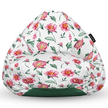 Fotoliu units puf (bean bag) tip para, impermeabil, cu maner, 80 x 90 x 68 cm, alb cu flori rosii