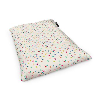 Fotoliu units puf (bean bag) tip perna, impermeabil, bej cu triunghiuri multicolore