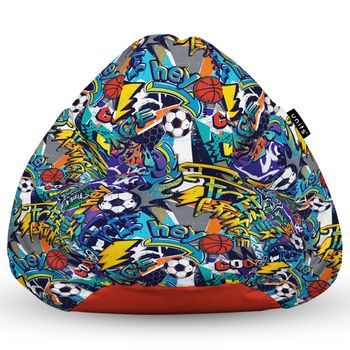 Fotoliu units puf (bean bag) tip para, impermeabil, cu maner, 80 x 90 x 68 cm, graffiti sport