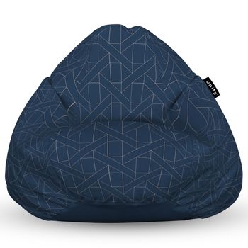 Fotoliu units puf (bean bag) tip para, impermeabil, cu maner, 80 x 90 x 68 cm, albastru inchis si linii bej