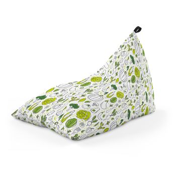 Fotoliu units puf (bean bag) tip lounge, impermeabil, cu maner, 155 x 83 x 65 cm, alb cu legume verzi