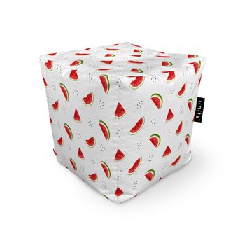 Fotoliu units puf (bean bag) tip cub, impermeabil, alb cu felii de pepene