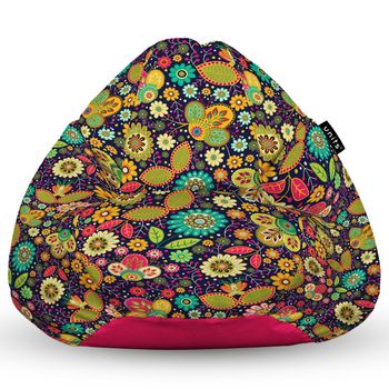 Fotoliu units puf (bean bag) tip para, impermeabil, cu maner, 80 x 90 x 68 cm, flowers hippie