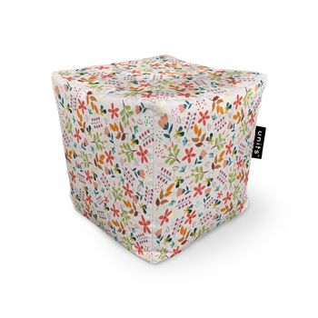 Fotoliu units puf (bean bag) tip cub, impermeabil, alb cu flori multicolore