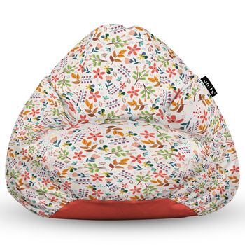 Fotoliu units puf (bean bag) tip para, impermeabil, cu maner, 80 x 90 x 68 cm, alb cu flori multicolore