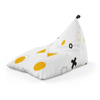 Fotoliu units puf (bean bag) tip lounge, impermeabil, cu maner, 155 x 83 x 65 cm, memphis alb cu galben