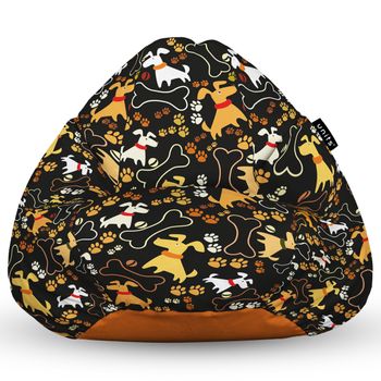 Fotoliu units puf (bean bag) tip para, impermeabil, cu maner, 80 x 90 x 68 cm, caini fundal negru