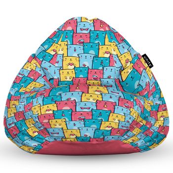 Fotoliu units puf (bean bag) tip para, impermeabil, cu maner, 80 x 90 x 68 cm, invazia pisicilor albastru