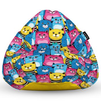 Fotoliu units puf (bean bag) tip para, impermeabil, cu maner, 80 x 90 x 68 cm, smiley cats