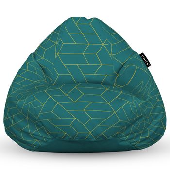 Fotoliu units puf (bean bag) tip para, impermeabil, cu maner, 80 x 90 x 68 cm, turcoaz inchis si linii aurii