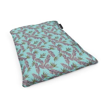 Fotoliu units puf (bean bag) tip perna, impermeabil, cian cu frunze gri