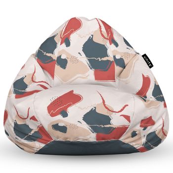 Fotoliu units puf (bean bag) tip para, impermeabil, cu maner, 80 x 90 x 68 cm, bej cu model rosu si gri