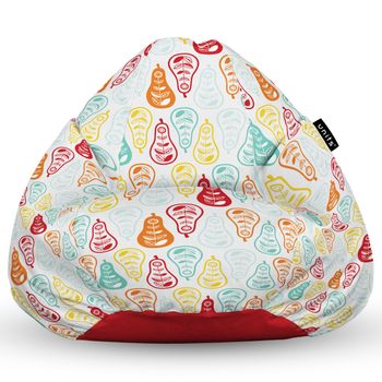 Fotoliu units puf (bean bag) tip para, impermeabil, cu maner, 80 x 90 x 68 cm, alb cu pere multicolore