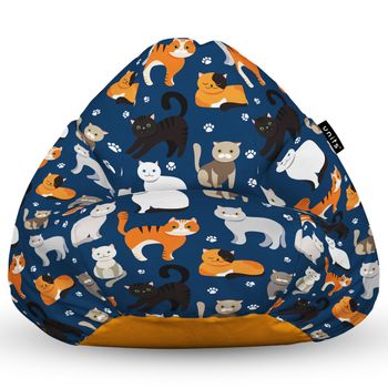 Fotoliu units puf (bean bag) tip para, impermeabil, cu maner, 80 x 90 x 68 cm, pisici fundal albastru