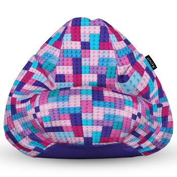 Fotoliu units puf (bean bag) tip para, impermeabil, cu maner, 80 x 90 x 68 cm, lego tetris mov